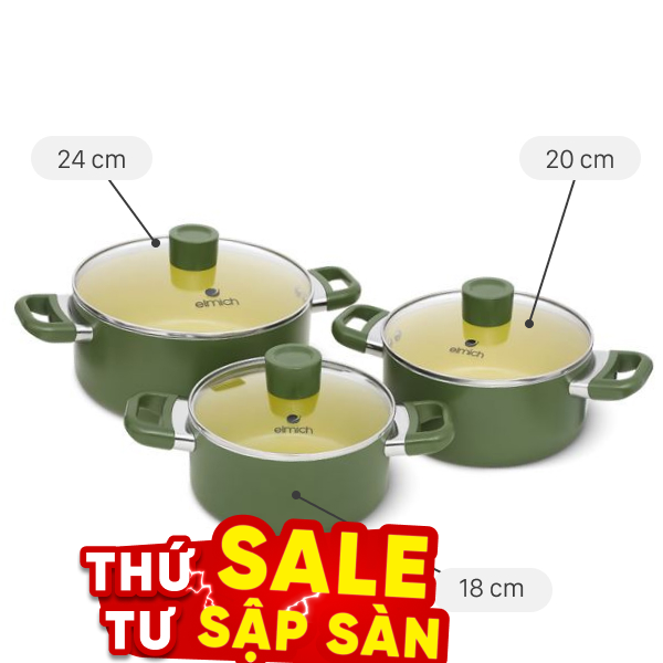 Bộ 3 nồi nhôm chống dính Elmich Olive EL5245OV01