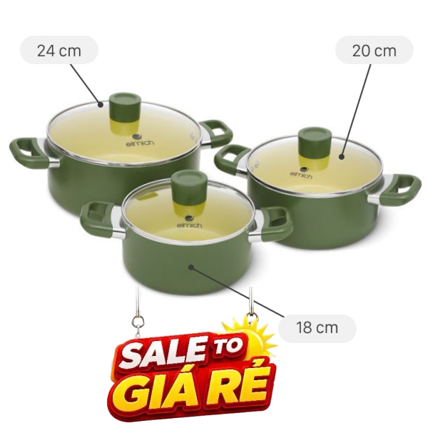 Bộ 3 nồi nhôm chống dính Elmich Olive EL5245OV01