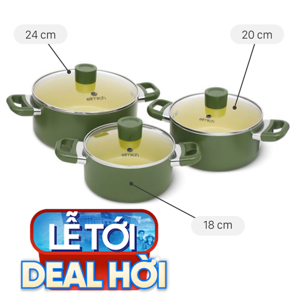Bộ 3 nồi nhôm chống dính Elmich Olive EL5245OV01