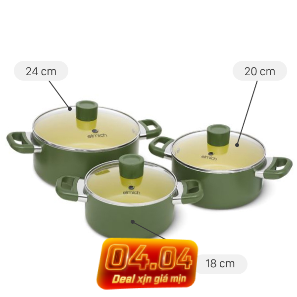Bộ 3 nồi nhôm chống dính Elmich Olive EL5245OV01