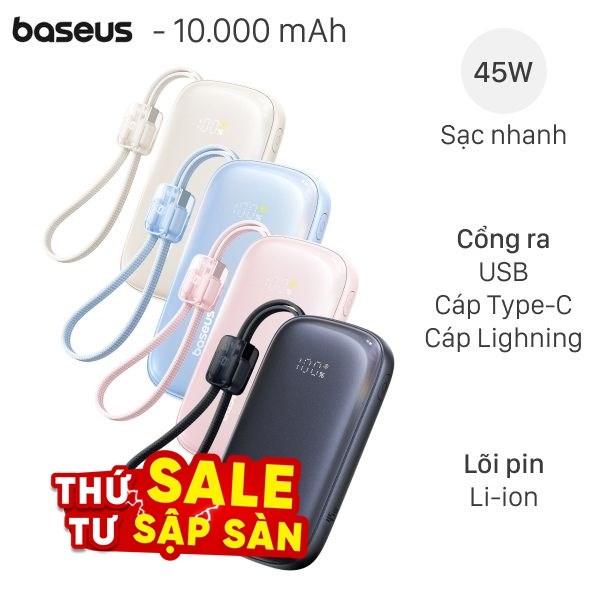 Baseus Qpow 3 Ultra 45W PPFLS-1045 kèm Cáp Lightning và Type C