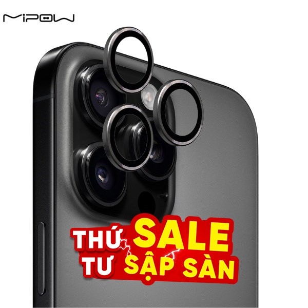 Miếng dán camera iPhone 16 Pro/iPhone 16 Pro Max Thủy Tinh Nhôm Silicat MIPOW