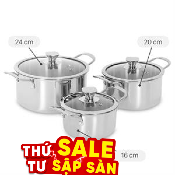 Bộ 3 nồi inox 3 lớp AVA HH-001S
