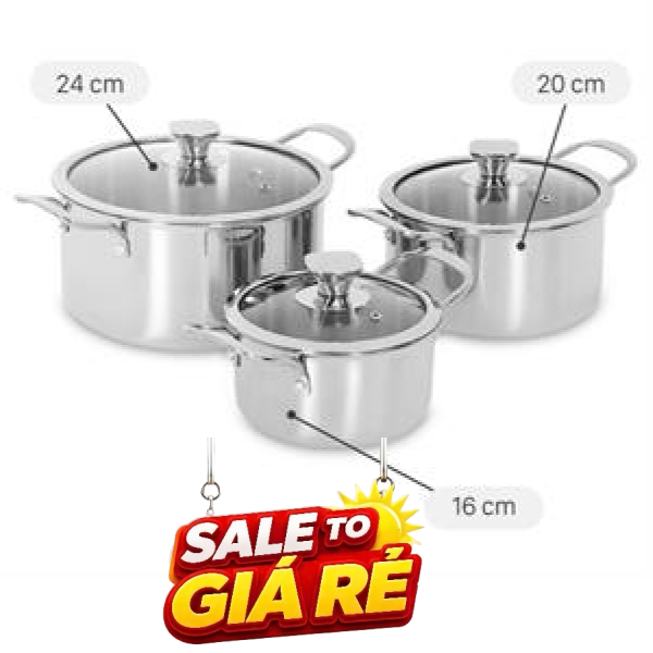 Bộ 3 nồi inox 3 lớp AVA HH-001S