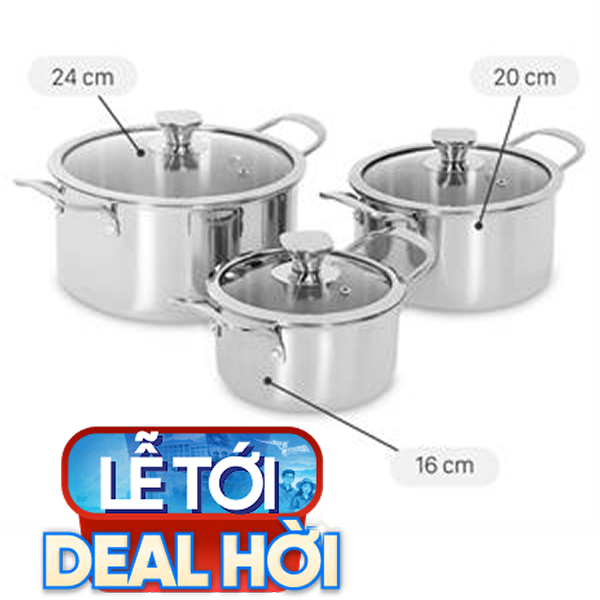 Bộ 3 nồi inox 3 lớp AVA HH-001S