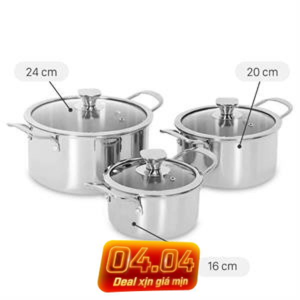Bộ 3 nồi inox 3 lớp AVA HH-001S