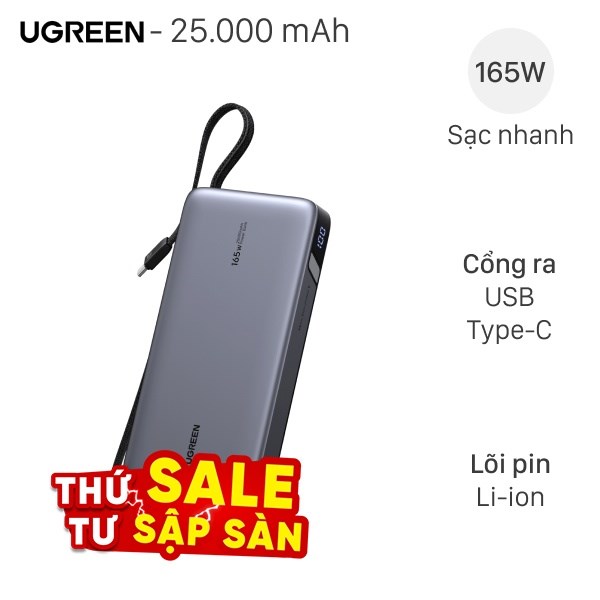 Ugreen 165W PB552 kèm Cáp Type C