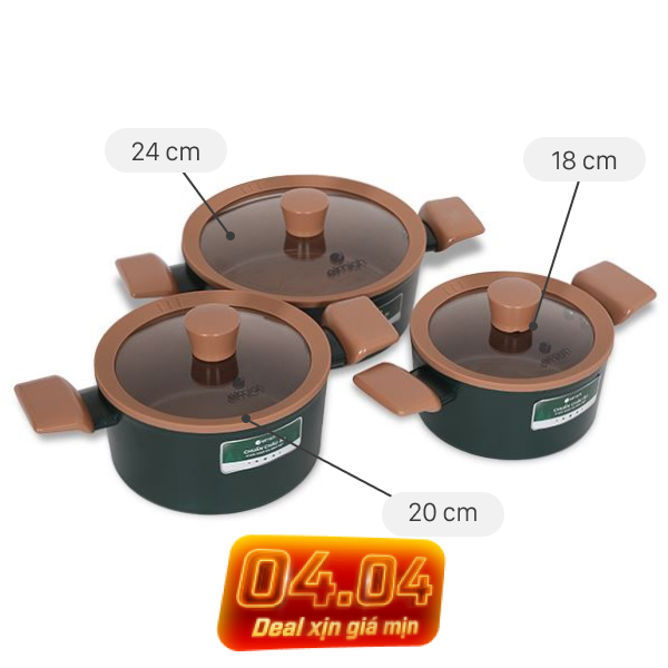 Bộ 3 nồi nhôm chống dính nắp kính Elmich Harmony EL5246PT01