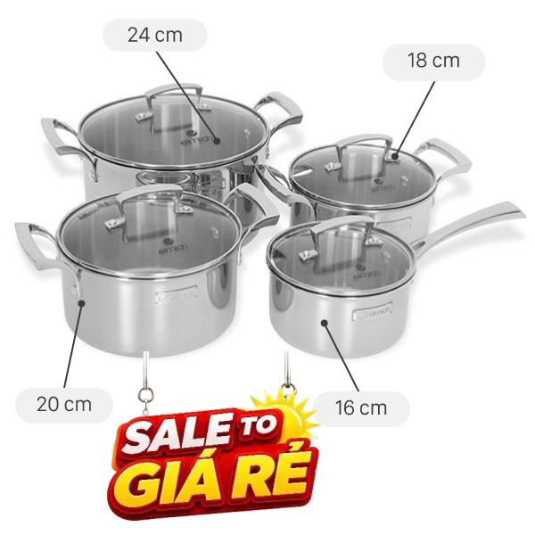 Bộ 4 nồi quánh inox 3 lớp nguyên khối Elmich Premium EL3100