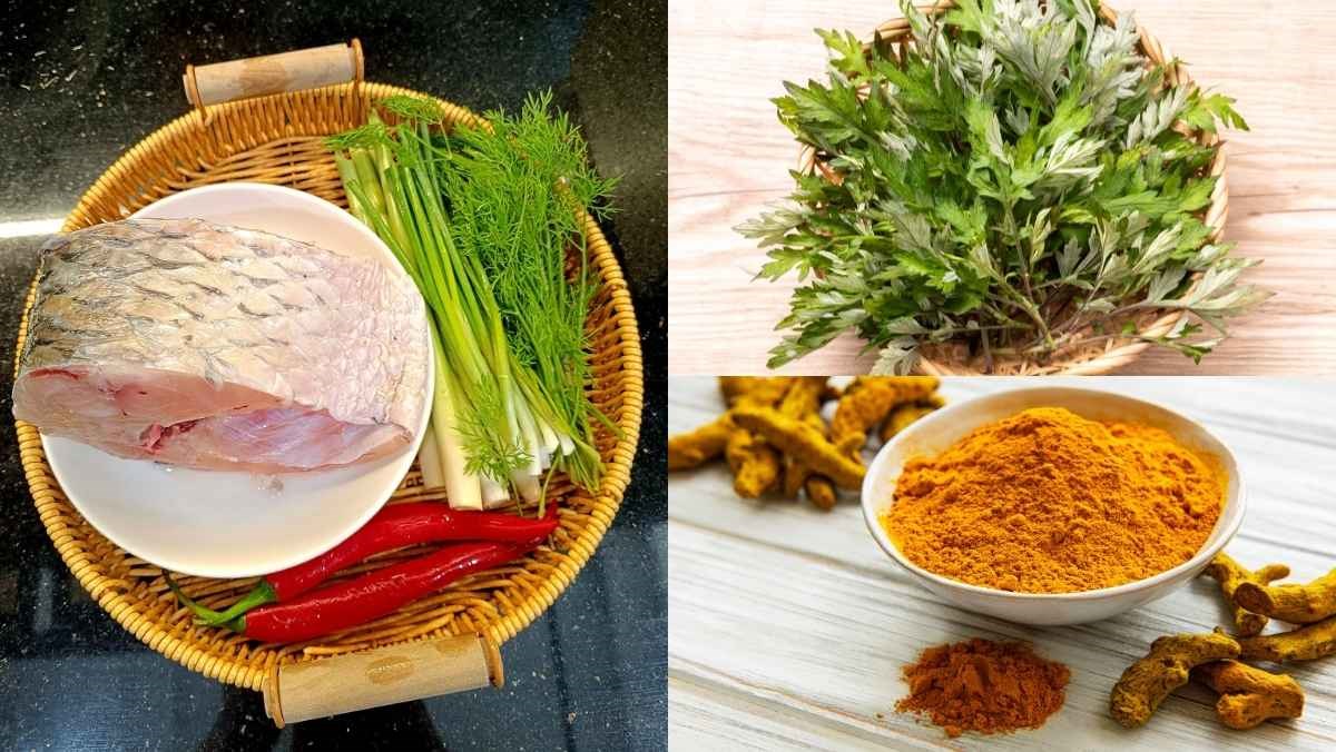 Nguyên liệu món ăn cách làm cá trắm hấp ngải cứu bổ dưỡng, không đắng cực đơn giản tại nhà