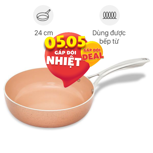Chảo nhôm sâu chống dính vân đá đáy từ Elmich EL-5741MN
