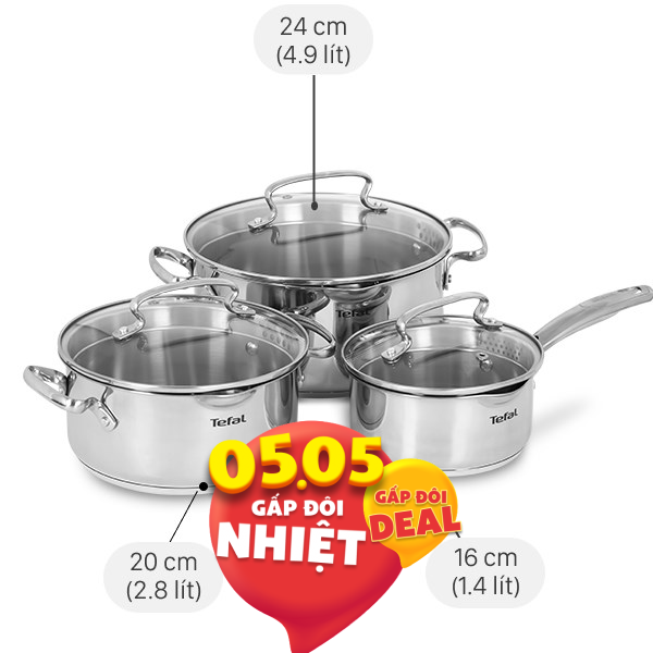 Bộ nồi quánh inox Tefal Duetto Plus G719S674