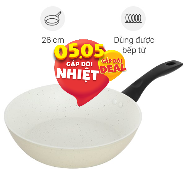 Chảo nhôm sâu chống dính vân đá đáy từ Green Cook GCP226-26IH