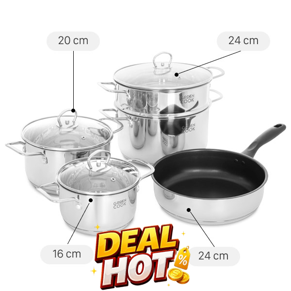 Bộ nồi chảo inox 5 đáy Green Cook GCS241-T1