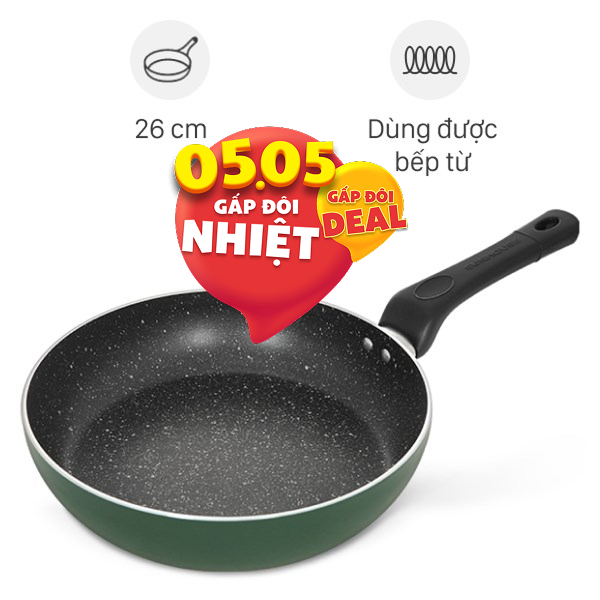 Chảo nhôm chống dính vân đá đáy từ Sunhouse SH26G