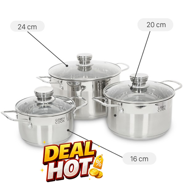 Bộ 3 nồi inox 5 đáy Green Cook GCS232-T1