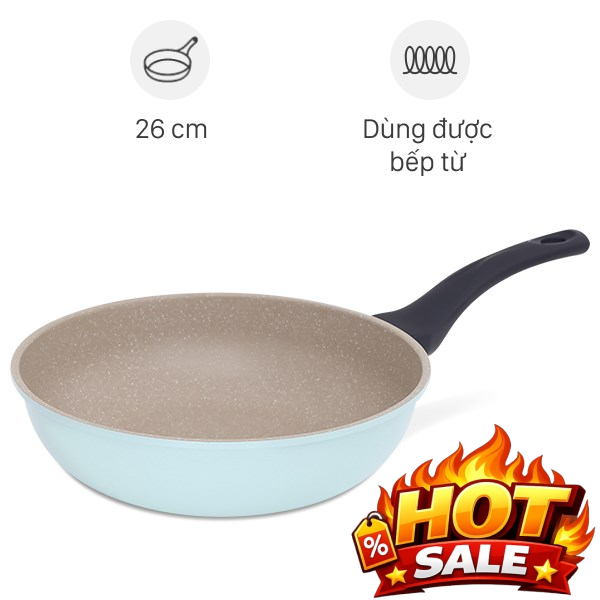 Chảo nhôm sâu chống dính vân đá đáy từ Green Cook GCP244-26IH