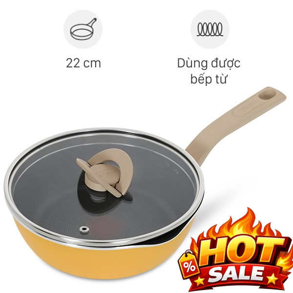 Chảo nhôm sâu chống dính đáy từ Tefal G1802524 vàng