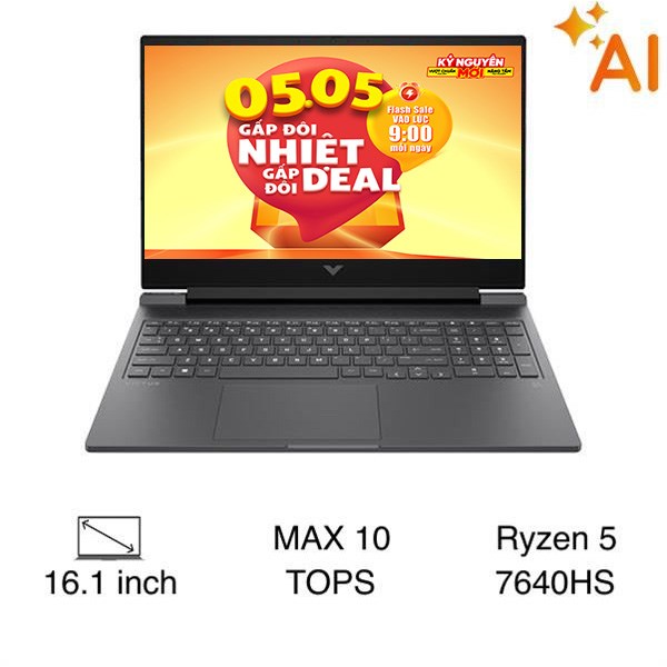 Laptop HP Gaming VICTUS 16 s0173AX - A9LG9PA (R5 7640HS, 16GB, 512GB, RTX 3050 6GB, Full HD 144Hz, Win11)