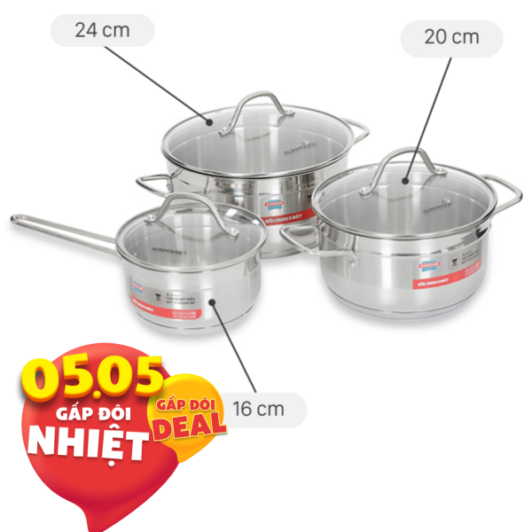 Bộ nồi quánh inox 5 đáy Sunhouse SHG669