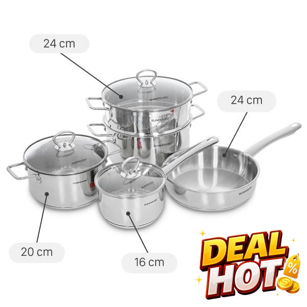 Bộ nồi chảo quánh inox Sunhouse SHG991