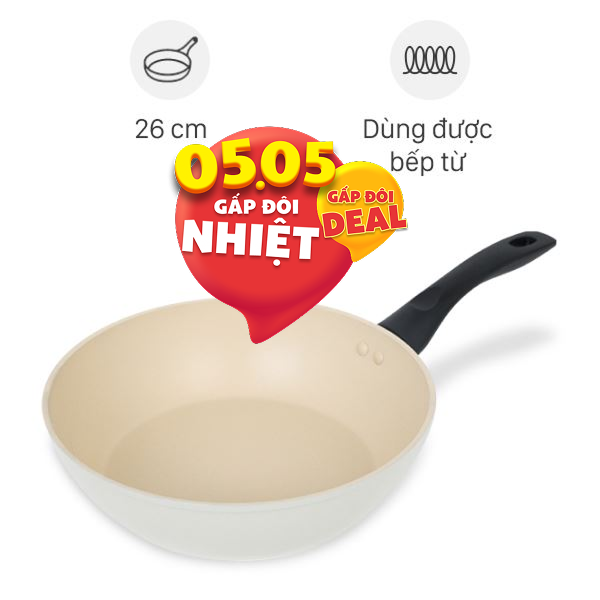 Chảo nhôm sâu chống dính vân đá đáy từ Green Cook GCP246-26IH