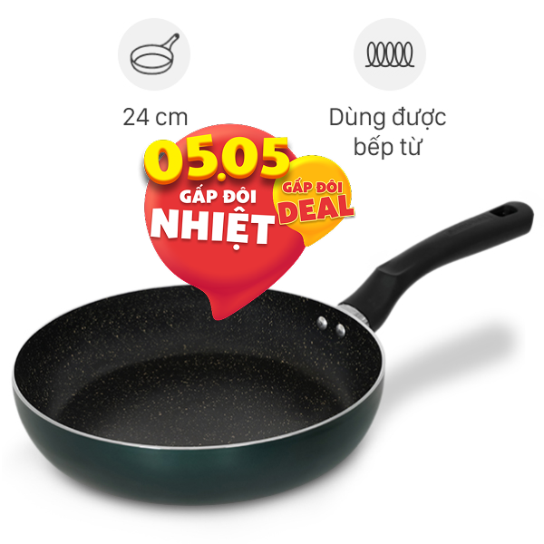 Chảo nhôm chống dính vân đá đáy từ Sunhouse Eco SHM24X
