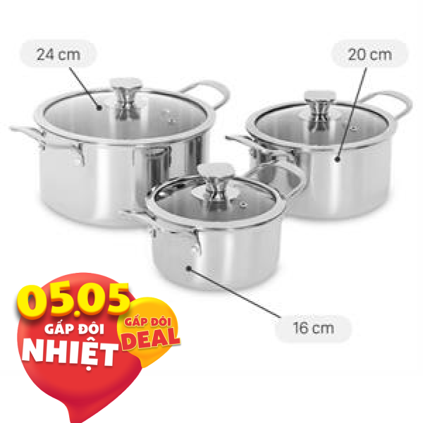 Bộ 3 nồi inox 3 lớp AVA HH-001S