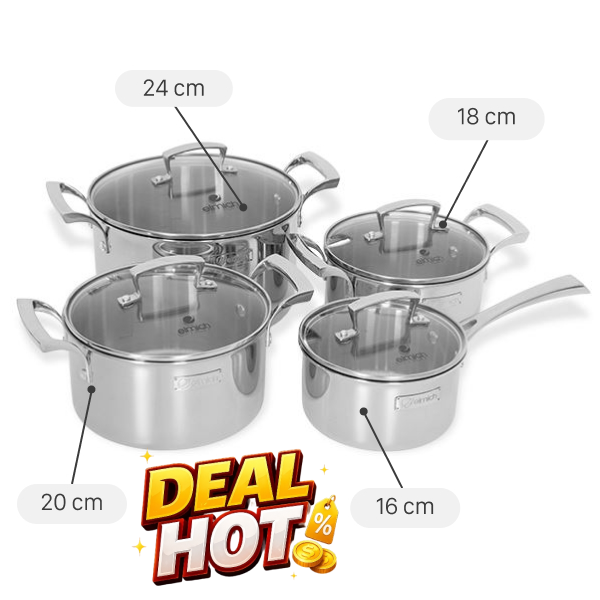 Bộ 4 nồi quánh inox 3 lớp nguyên khối Elmich Premium EL3100