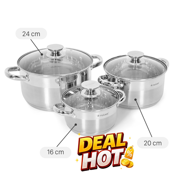 Bộ 3 nồi inox 5 đáy Pramie PC36501