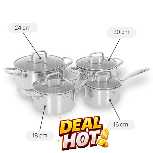 Bộ 4 nồi quánh inox 3 lớp nguyên khối Elmich EL2485IN01