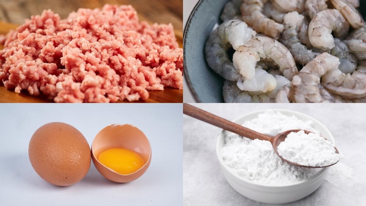 Nguyên liệu món ăn cách làm chả tôm thịt chiên vàng giòn rụm cực ngon hấp dẫn ngay tại nhà
