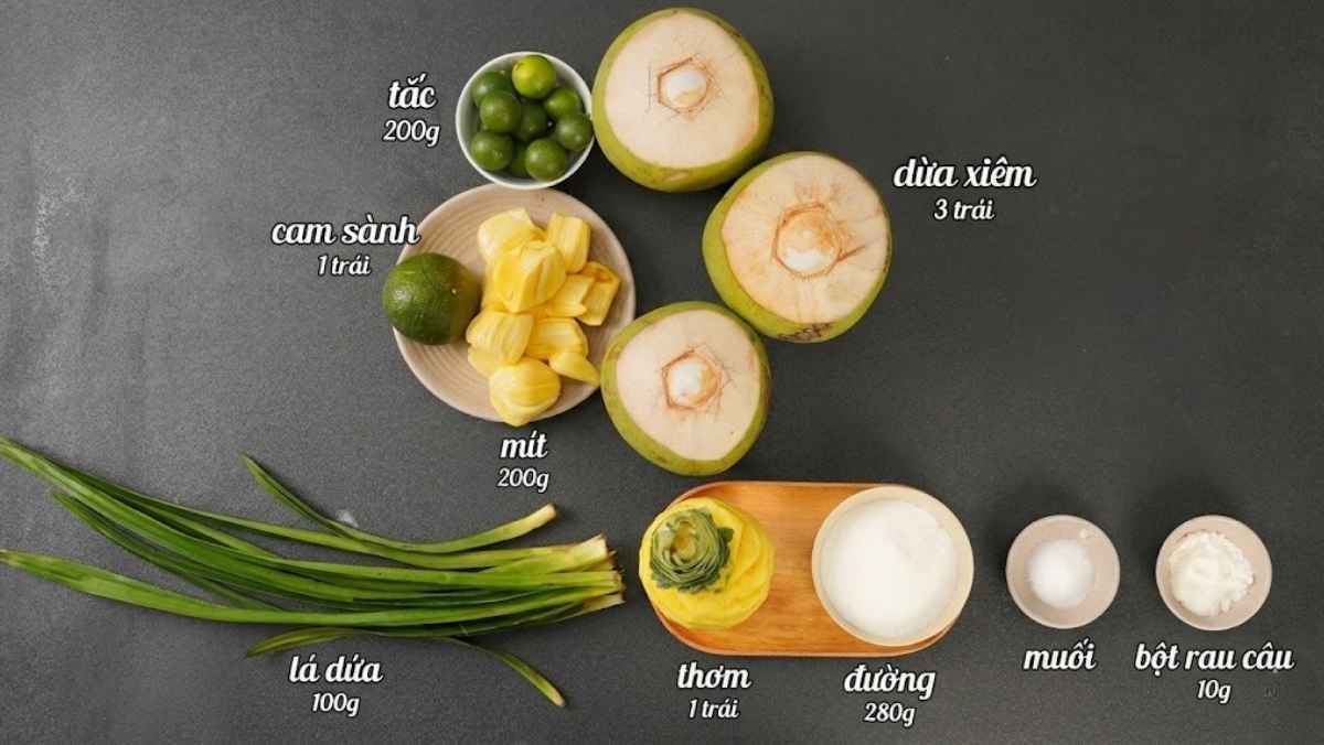 Nguyên liệu món ăn dừa tắc, dừa tắc xí muội