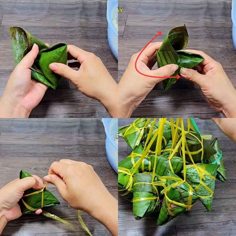Bước 4 Cách gói bánh ú tro hình chóp Bánh ú tro