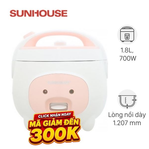 Nồi cơm nắp gài Sunhouse 1.8 lít SHD8607W