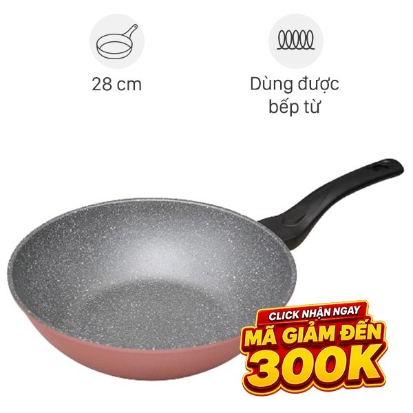 Chảo nhôm sâu chống dính vân đá đáy từ 28 cm Happycook Aura AWP-28IH