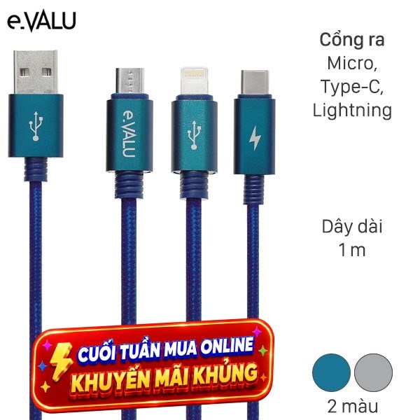 Cáp sạc và truyền dữ liệu 3 đầu 1m eValu Spanker B 2