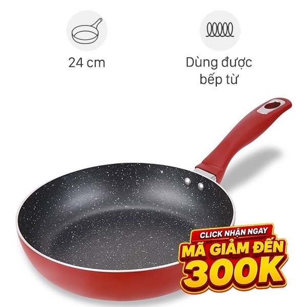 Chảo nhôm chống dính vân đá đáy từ 24 cm Delites CE001-24