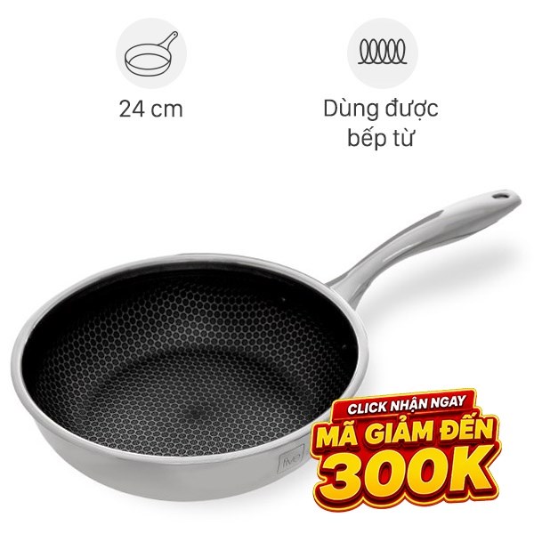 Chảo inox sâu chống dính tổ ong đáy từ 24 cm Fivestar Blackcube FPC24002