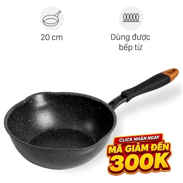 Chảo nhôm sâu chống dính vân đá đáy từ 20 cm Kangaroo KG662XS