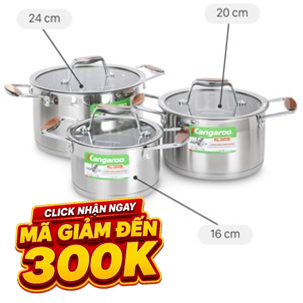 Bộ 3 nồi inox 5 đáy Kangaroo KG3CS2