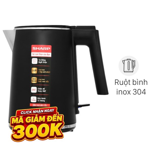 Bình đun siêu tốc Sharp 1 lít EKJ-10DVPS-BK
