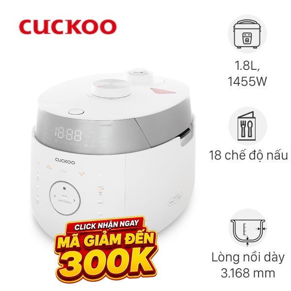 Nồi cơm áp suất cao tần Cuckoo 1.8 lít CRP-LHTR1009F/WHSIVNCV