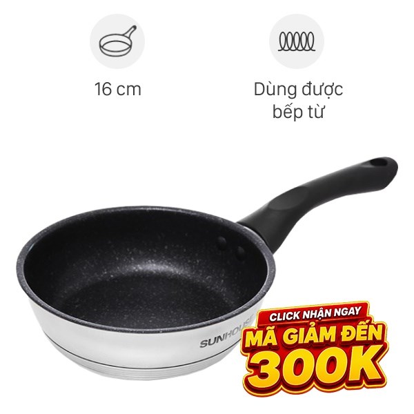 Chảo inox chống dính vân đá đáy từ Sunhouse IN16M4