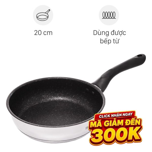 Chảo inox chống dính vân đá đáy từ Sunhouse IN20M4