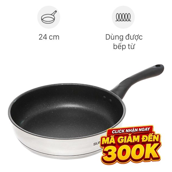 Chảo inox chống dính vân đá đáy từ Sunhouse IN24M4