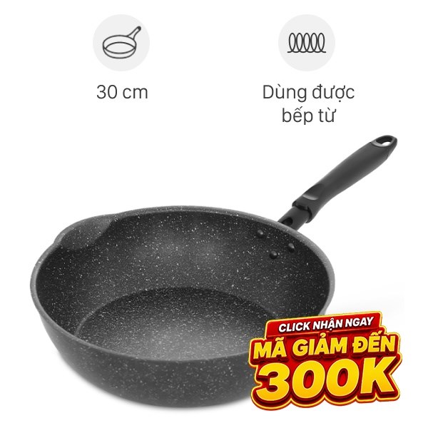 Chảo nhôm sâu chống dính vân đá đáy từ Sunhouse SHS30MRD