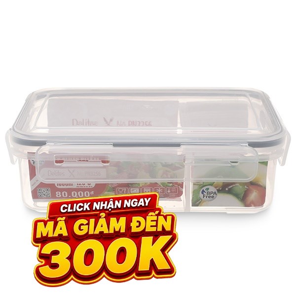 Hộp đựng thực phẩm 2 ngăn nhựa Delites PN3256