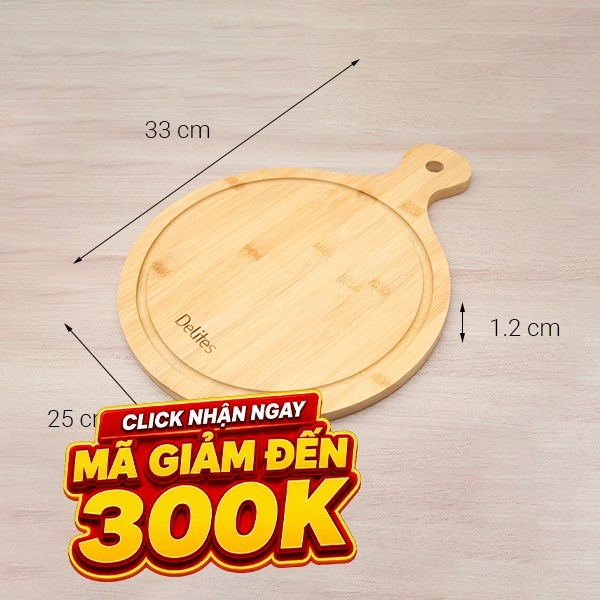 Thớt thái tre tròn có tay cầm 25 cm Delites 19102503-1