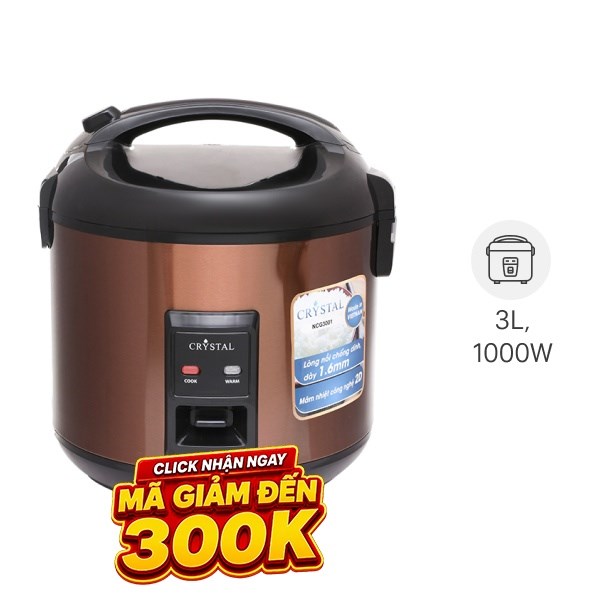 Nồi cơm nắp gài Crystal 3 lít NCG3001